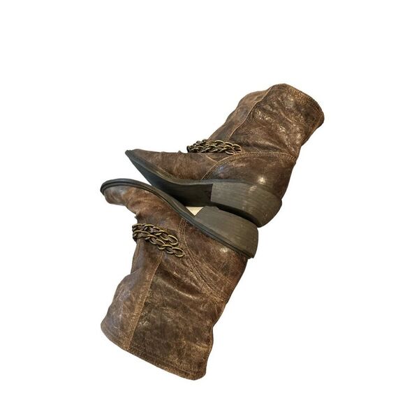 Y2K Vintage MIA Sz 10 Distressed Leather Strappy Chain Slouch Slip On Boots - Picture 5 of 7